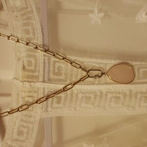 Goldtone paper chain link Necklace /pastel pendant.